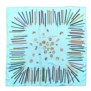 100% Authentic Hermes A Vos Crayons Silk Scarf Blue